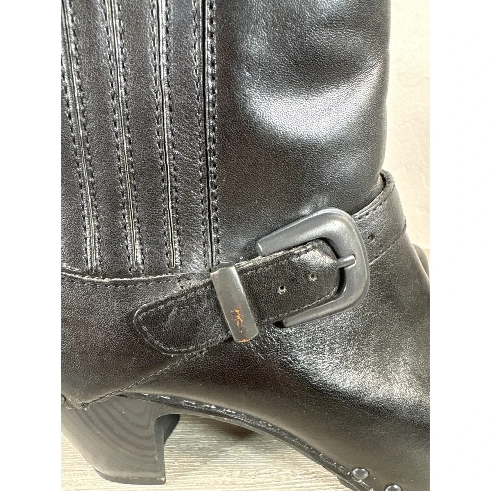 Dansko Black Leather Clog Ankle Boots Buckle Studded Block Heel Size 39 - Picture 6 of 8